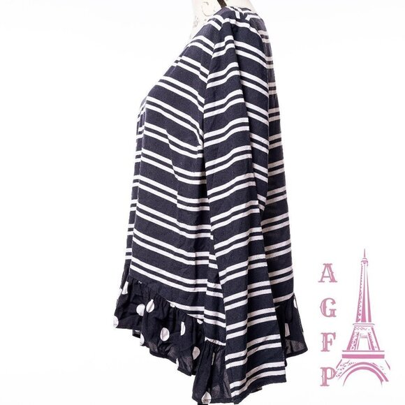 Crown Ivy striped Navy blouse top size 0X ruffle polka dot preppy  💖2/$30 - Picture 7 of 14